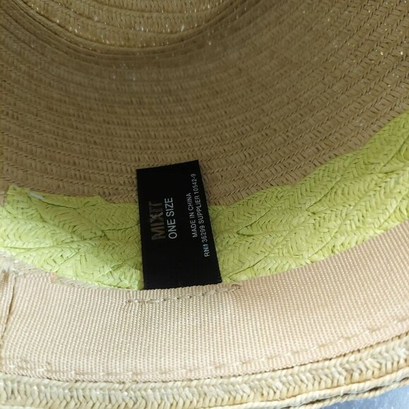 Tan Straw Fedora Hat W/ Green Braided Band Lightweight Summer Style One Size Fit - Picture 6 of 6